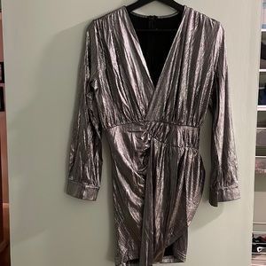 Metallic Silver Long Sleeved Dress